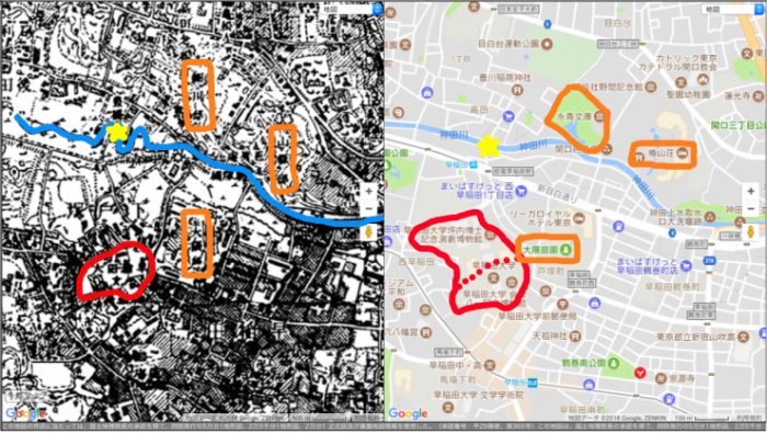 早稲田今昔地図印付き